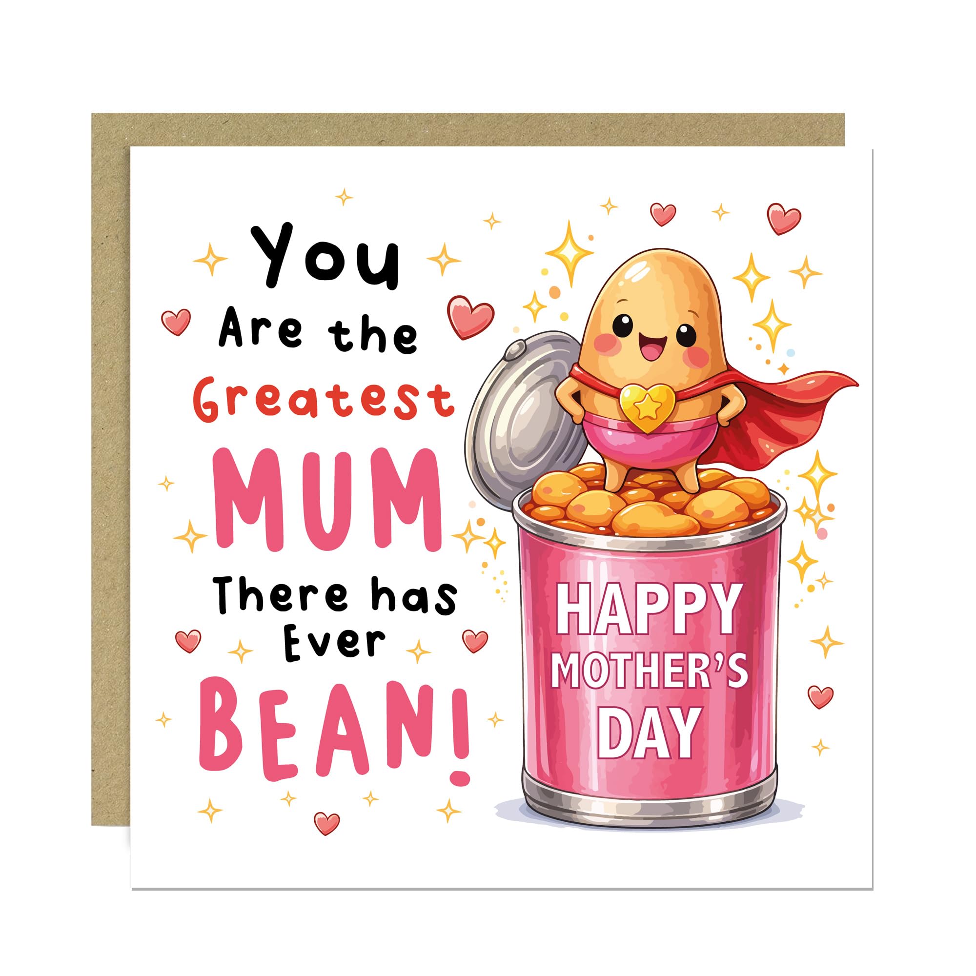 RED OCEAN Funny Mothers Day Card, Greatest Mum Ever BEAN, Thank You Cards, Card For Mothers Day, From Daughter Son, With Kraft Envelope