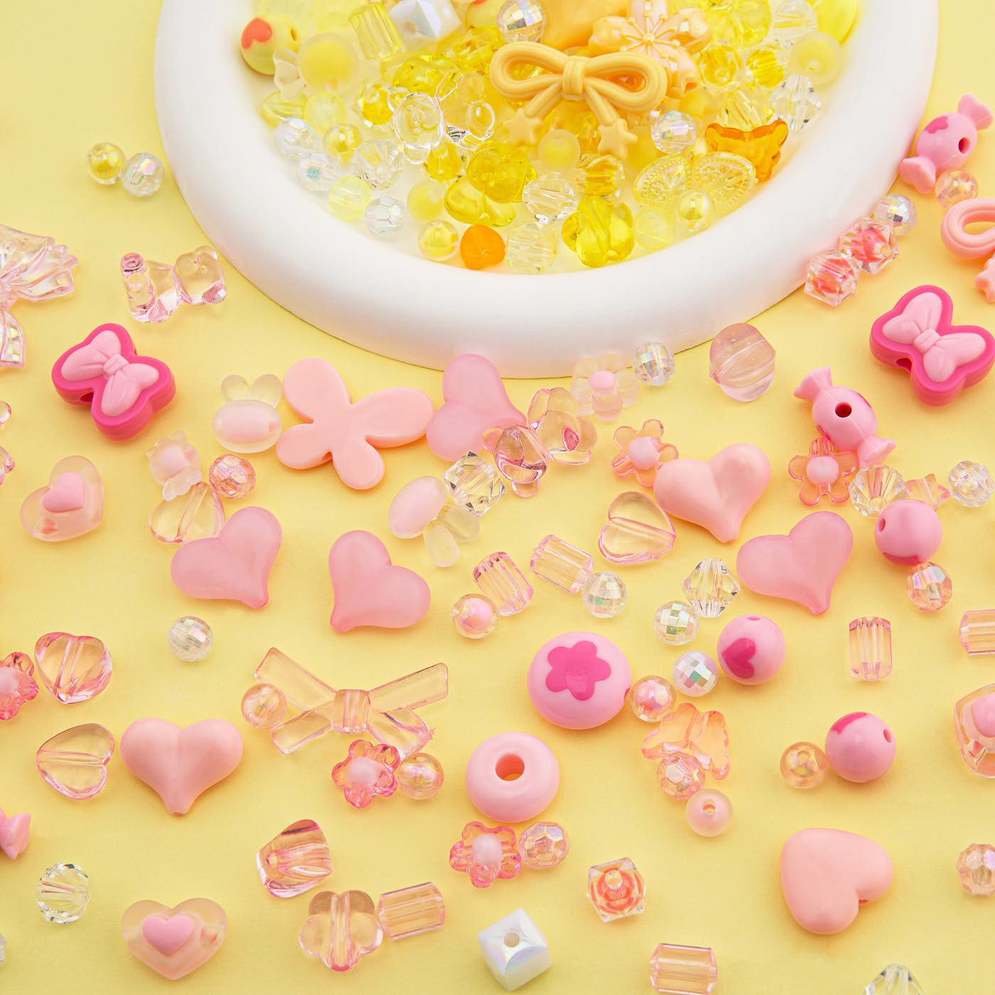 GUJOXILA Yellow Pink Cute Acrylic Beads for Crafting Yellow Pink Bead for Bracelet Jewelry Keychain Phone Charm Making Kawaii Bracelet Beads 160g - Image 3