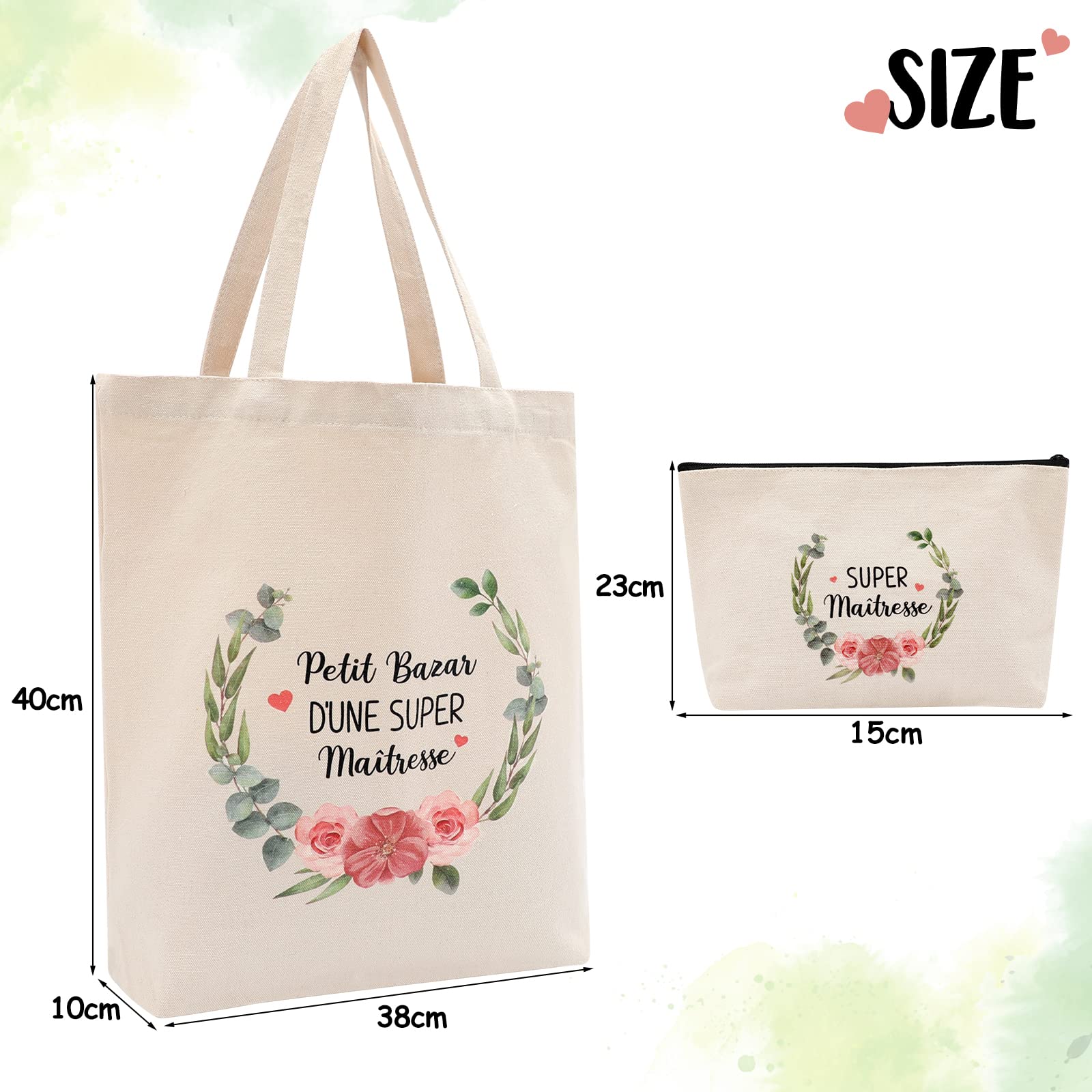 Lot de 2 Tote Bags Coton Femme avec Petite Pochette Sac Tissu