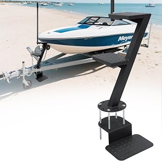 Heavy Duty Boat Trailer Steps, Non-Slip Ladder with Safety Grab Handle, Adjustable Boat Steps, Universal Fits for Trailers Tongue Step, 3-Step Design (Black)