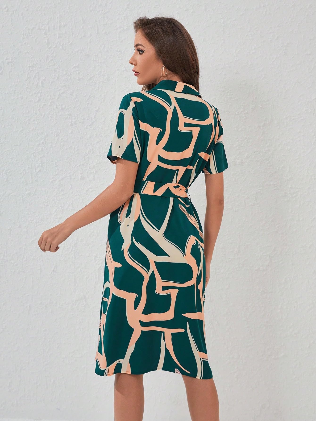 Shasmi Women's & Girl's White Dress For Women L One Piece Dress For Women L Beach Dress For Women, Solid Printed Tie Front Collared V Neck Midi Dress (Dress 116 Green-L)