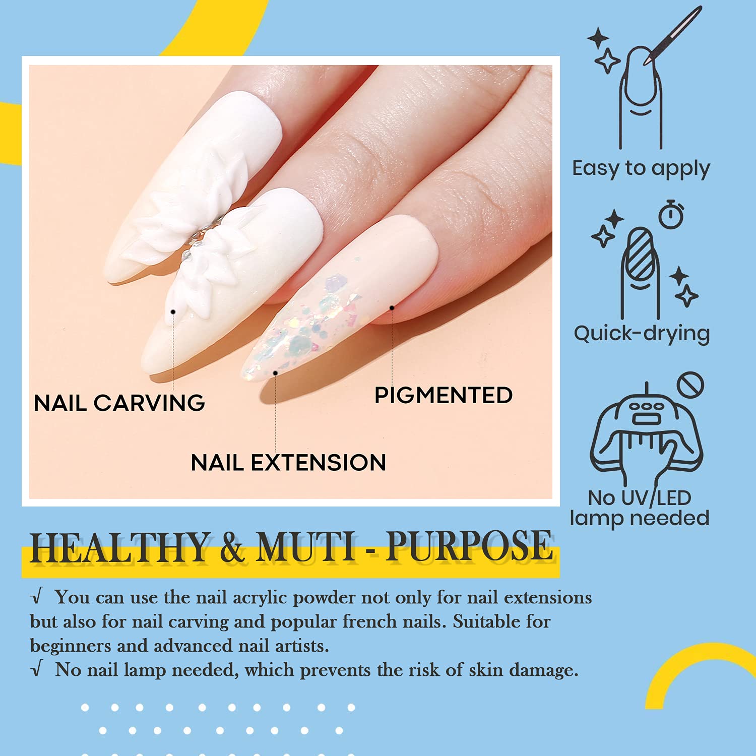 Modelones Acrylic Powder, 12 Colors Acrylic Powder Set, Bule Glitter Acrylic Nail Powder, Professional Polymer Acrylic Powder for Nail Extension Decoration Nail Art Manicure System, Beginner Friendly : Beauty & Personal Care