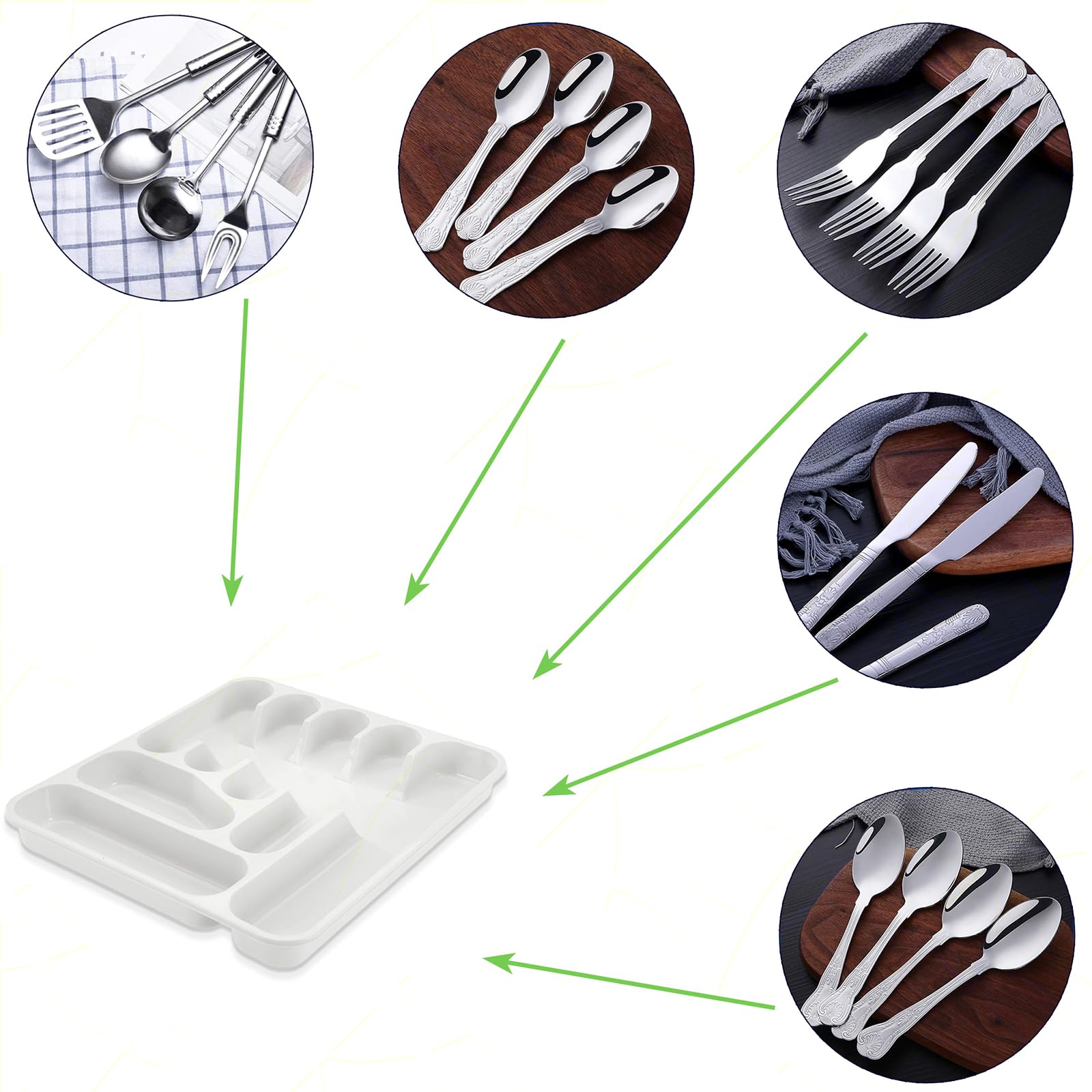 Sicignano | Bandeja para cubiertos para cajones – Modelos pequeños, grandes, mixy con inserto y Bella Plus – Bandeja multicompartimento en diferentes colores (blanco, grande)