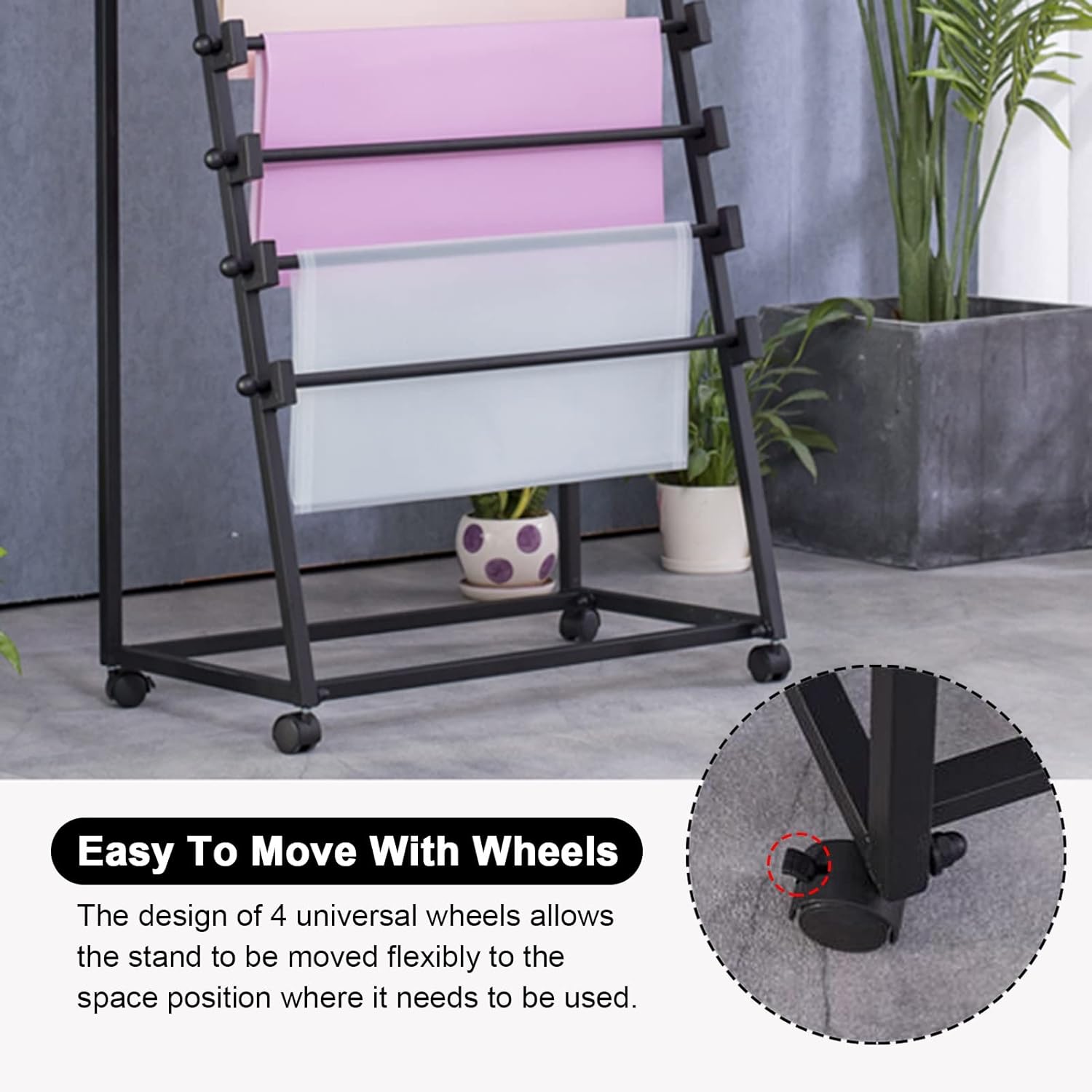 Black Multi-Layer Standing Wrapping Paper Display Rack/Towel Storage Stand for Shawl Newspapers,Clothing Store Organizer Holder for Silk Scarf(100X40X160cm)