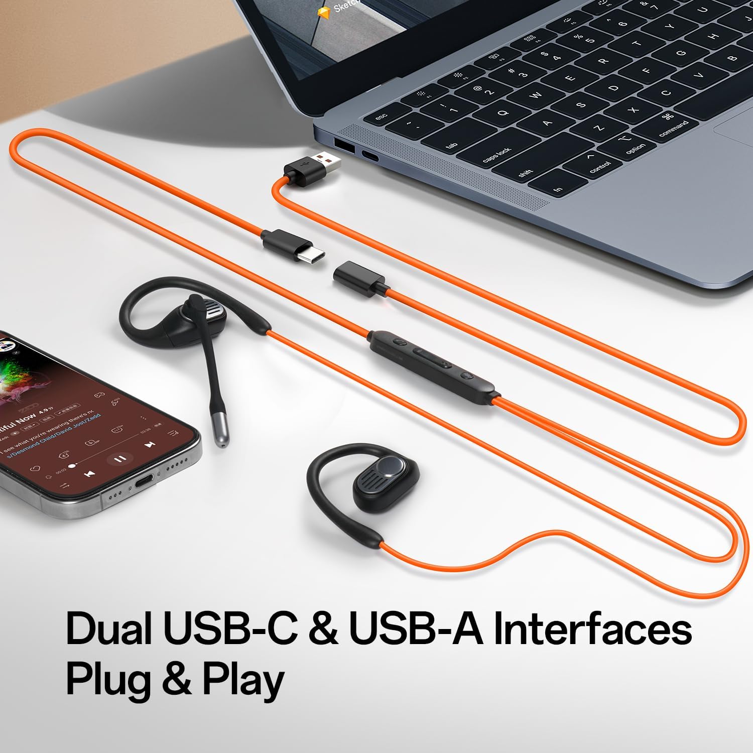 Link 10 - Open-Ear Wired Headphones, Dual-Mic AI Noise Cancellation Mic & 240° Rotatable Boom Mic, USB-C & USB-A Interfaces for Work Calls and Meetings