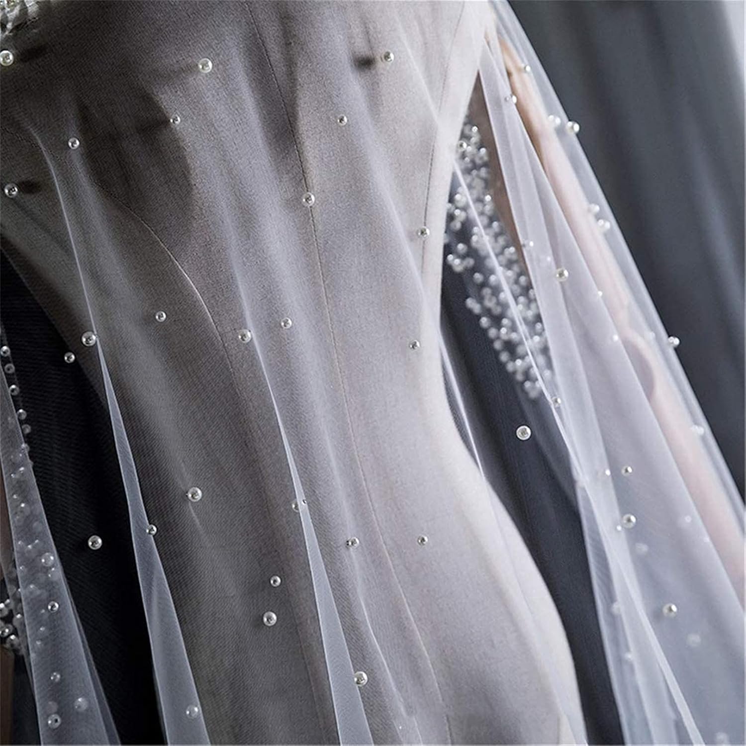3m Long Tail Kathedrale Perle Braut Schleier 1 Schicht Schal Schnitt Kante Elegant Weich Foto Studio Schleier Einfache Vintage Prinzessin Tüll Hochzeit Haarschmuck, White, 3 * 3 m