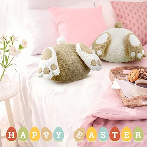 Miniatura 6 de Huwena 2 almohadas de Pascua con forma de conejo en forma de conejo, almohada decorativa de lana de conejo, bonita almohada para decoración de sofá