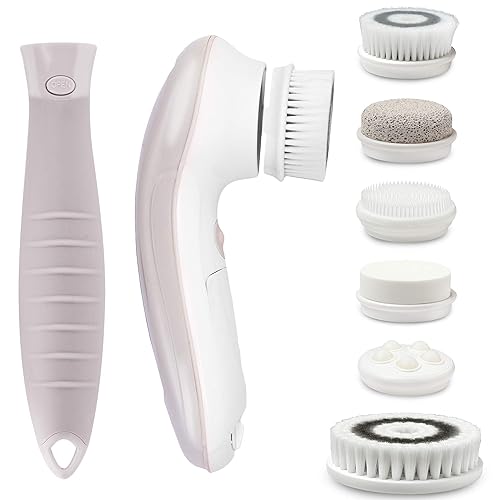 Fancii 7 in 1 Waterproof Electric Facial & Body Cleansing Brush Exfoliating Kit with Handle and 6 Brush Heads - Best Advanced Spin Brush
