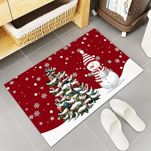 Miniatura 5 de Alfombras de cocina de Navidad absorbentes antideslizantes para piso, árbol de Navidad, muñeco de nieve y copo de nieve, alfombras y tapetes de