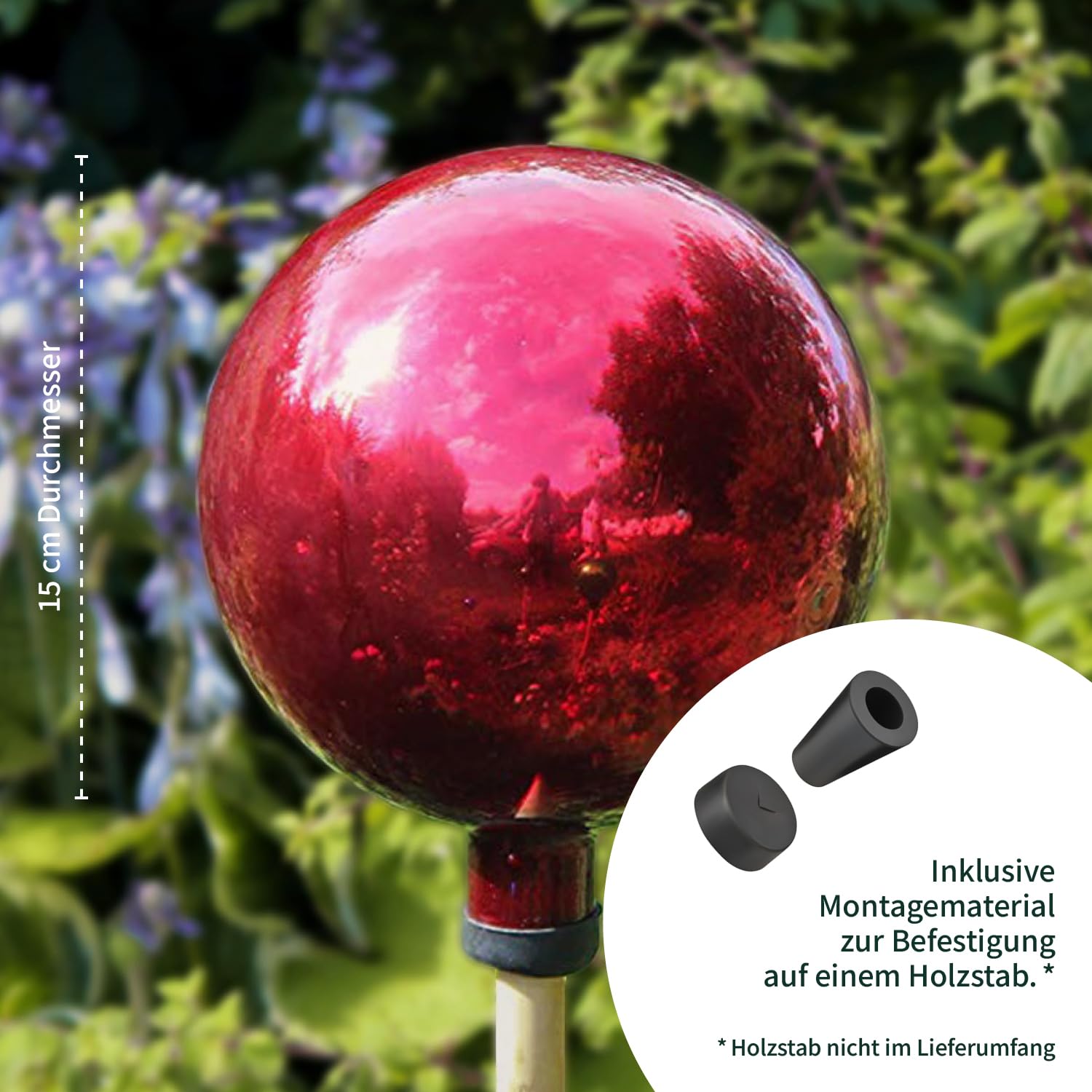 VERDOBA - Rosenkugel - Gartenkugel für den Garten - Dekokugeln Aussenbereich in vielen Farben - Dekokugel aus Handarbeit - Dekokugel für den Garten (rot, 15 cm)