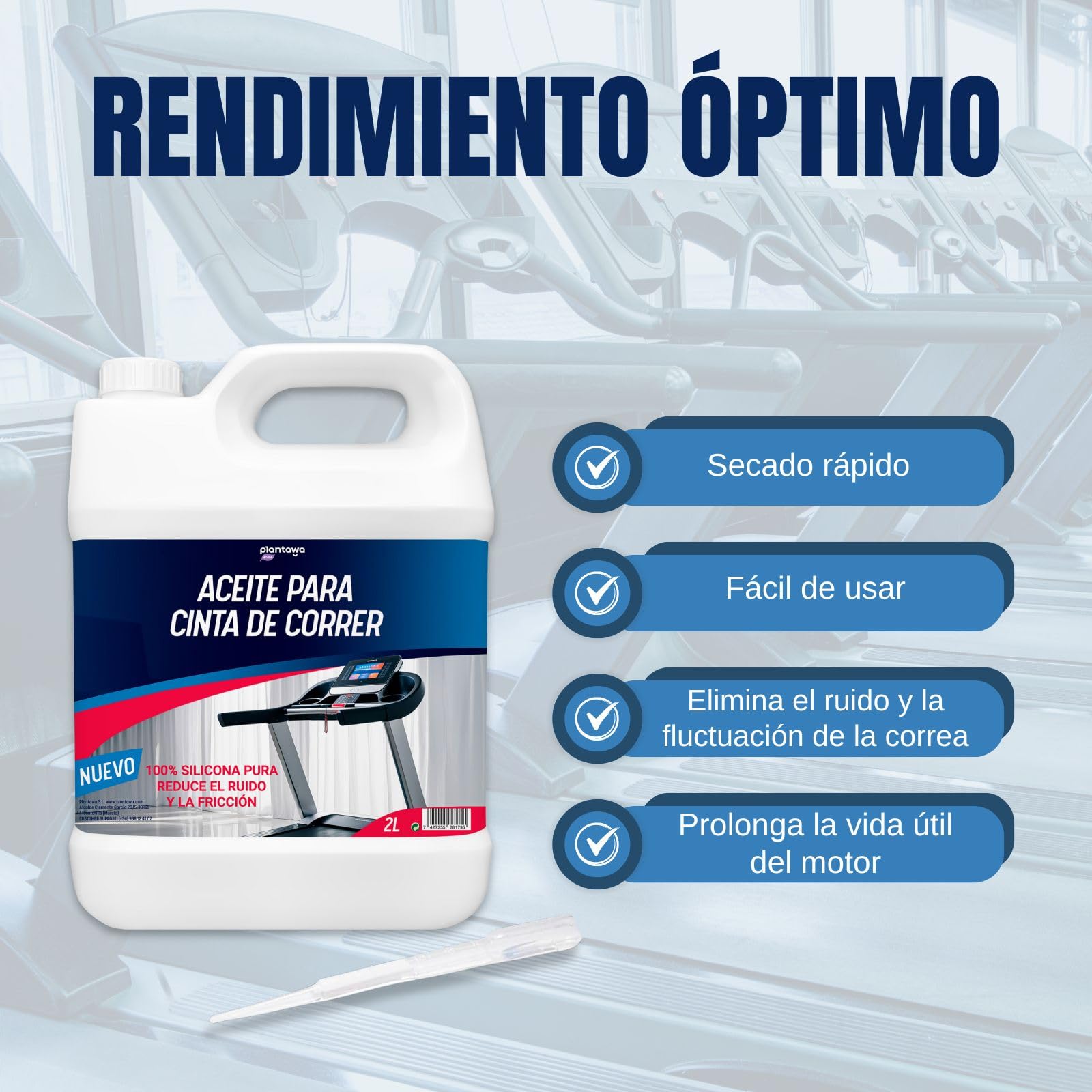 Plantawa Aceite para Cintas de Correr 2L | Lubricante Silicona Cinta Correr. Ideal para Gimnasios, Cintas Domésticas. Aplicación Precisa. Apto para todas las cintas de correr.