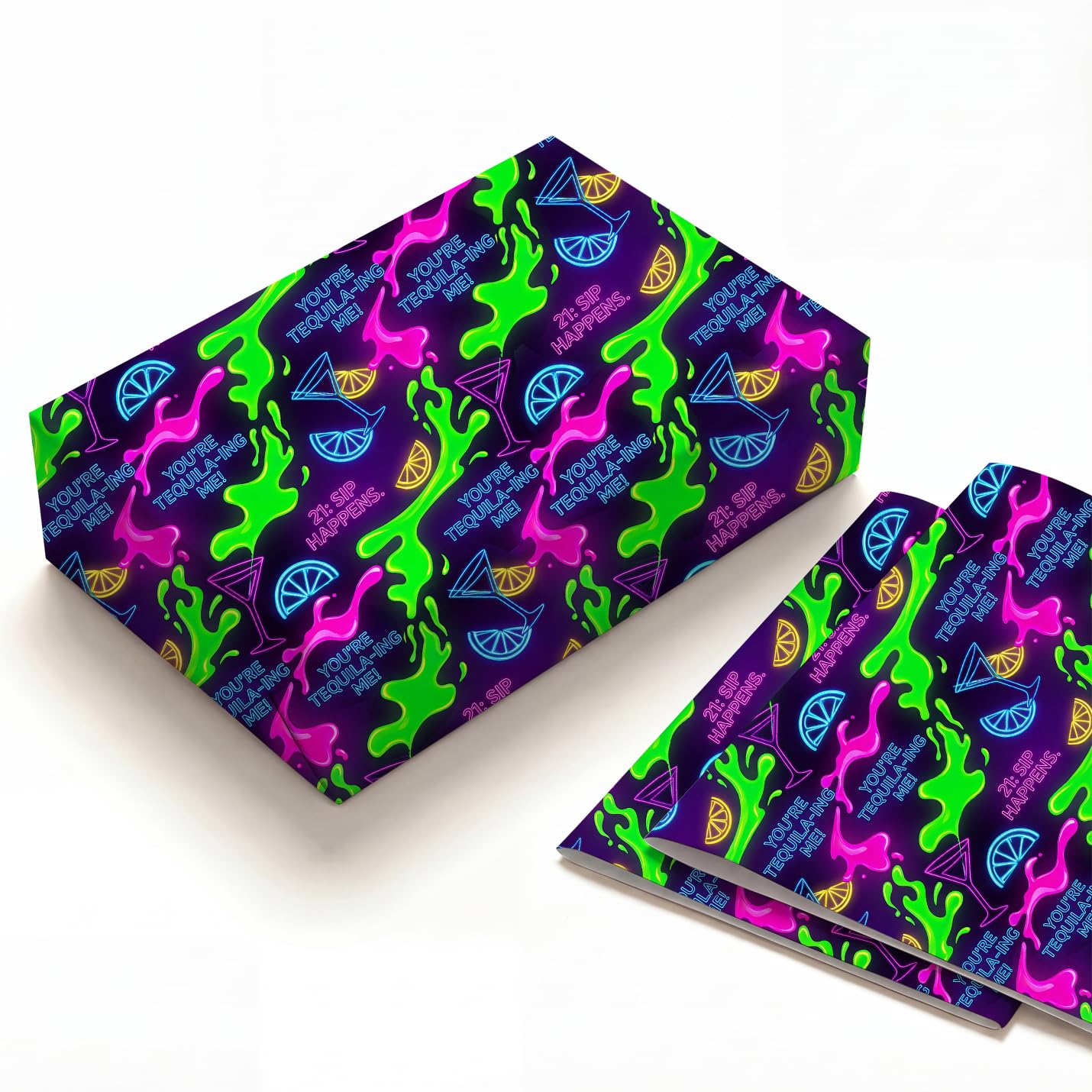 SHSEEN Neon Cocktail 21st Wrapping Paper, 19.5 x 27.5 in, 2 Sheets — image 1