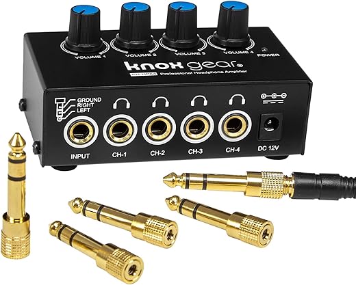 Knox portable Headphone Amplifier mixer 4 Channels Metal Stereo Audio Amplifier, Balanced Headphone Output Audio Input, 4 Channels Amp Metal Stereo Audio Amplifier, Mini Headphone Splitter dac