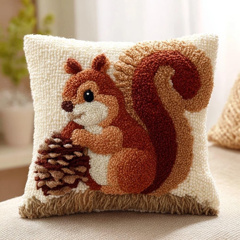 AxiangziK Latch Hook Cushion Kit 43x43cm,Animal Squirrel