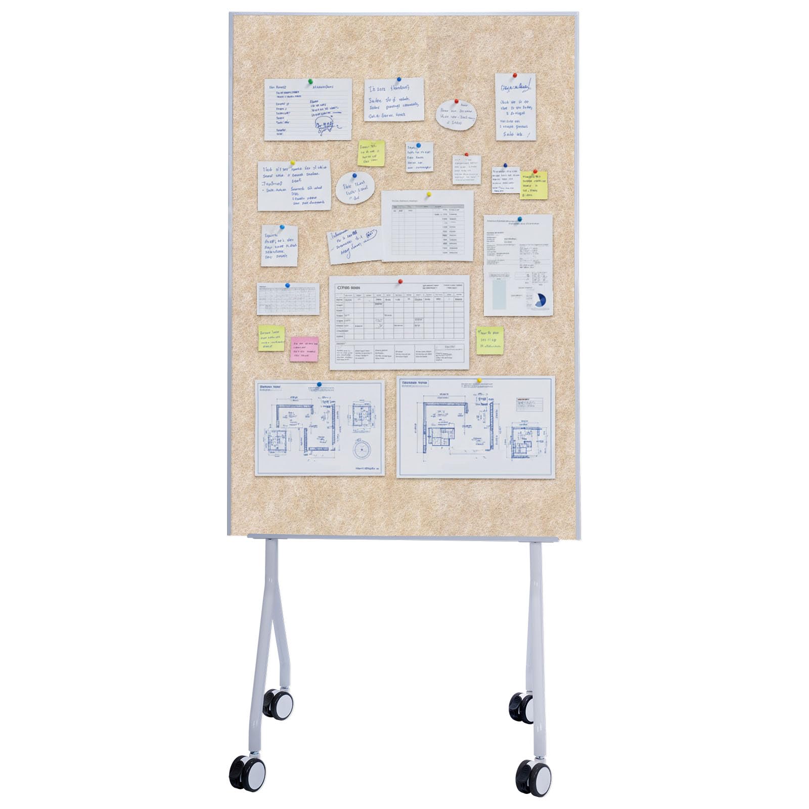 Tableau de présentation Mobile Giant - Tableau Feutre Double Face 80 x 120 cm avec roulettes verrouillables et Rangement - Disponible en Plusieurs Couleurs, 80 x 168,4 cm (H) (Beige)