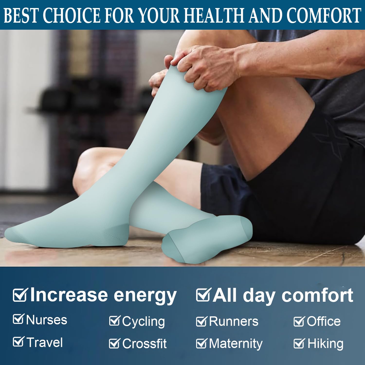 8 Pares Calcetines de Compresión (15-20 mmhg) Hombres Mujeres Soporte Medias Compresión para Atletismo Running Enfermeras Viajes Vuelo Varices