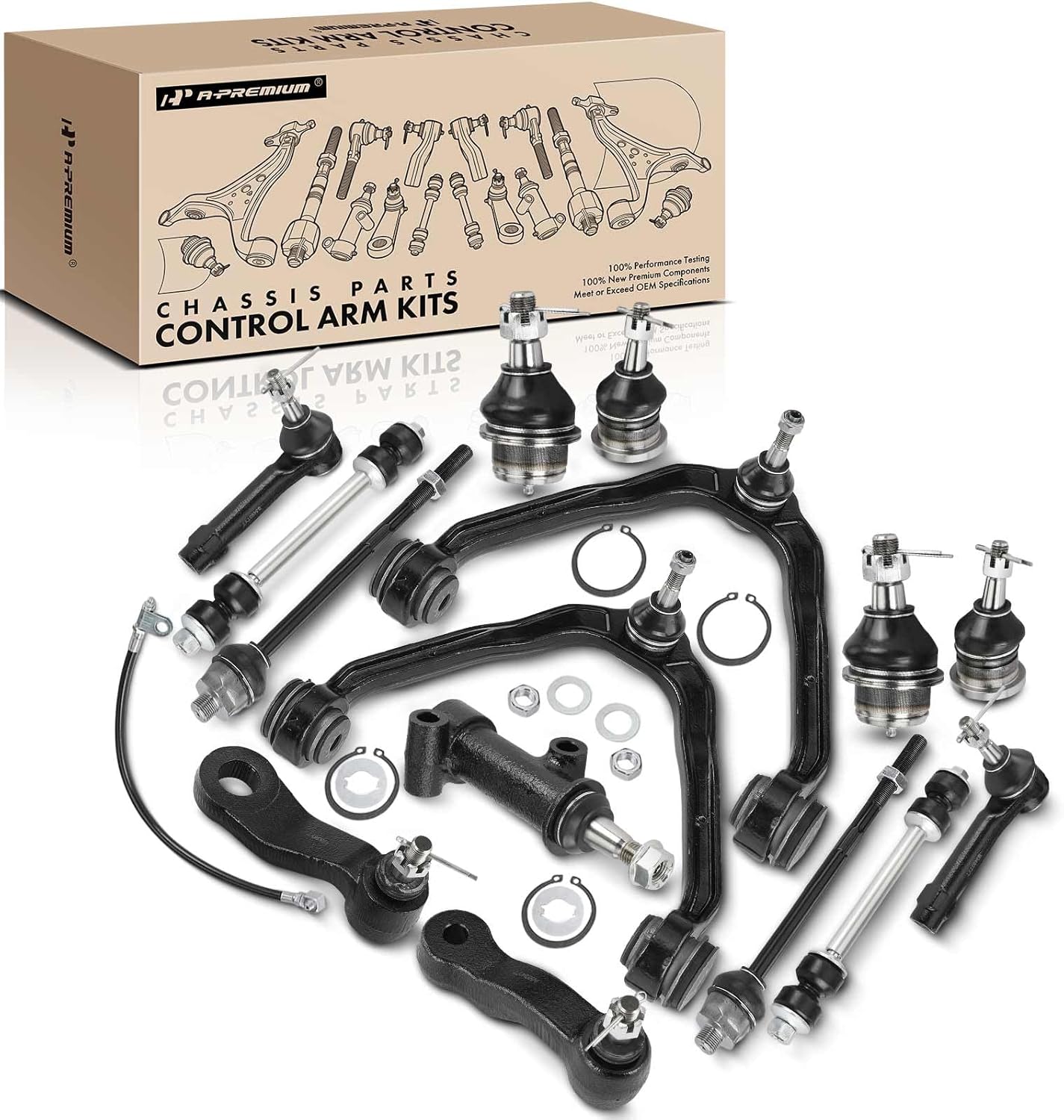 A-Premium 15Pcs Front Suspension Kit, Upper Control Arm Sway Bar Link Upper Lower Ball Joint Inner Outer Tie Rod End, Compatible with Chevrolet Silverado/Suburban 1500 Tahoe & GMC Sierra 1500 Yukon