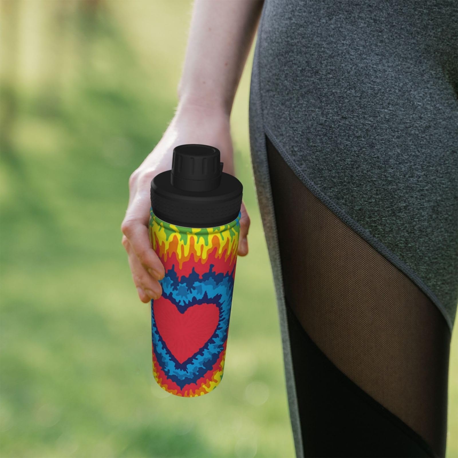 Herz Regenbogen Tie-Dyed Print Wasserflasche Edelstahl Isolierte Flaschen 18oz Sport Wasserflaschen für Männer Frauen