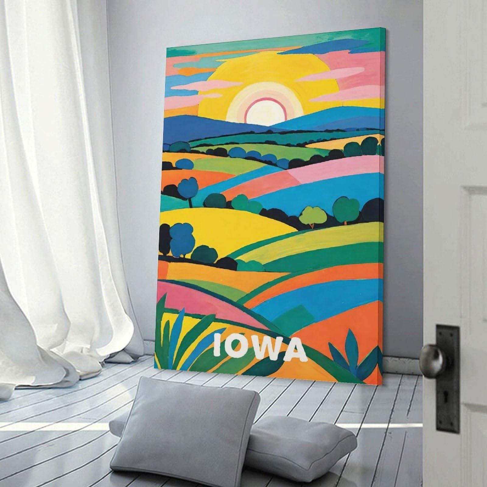 Junmoney Frame-Style-4 Iowa In Vivid Colors Home Decor Wall Art 24X36inch(60X90cm), For Bedroom, Guest Room Or Reading Nook, Decorative Wall Art For Cosy Rooms