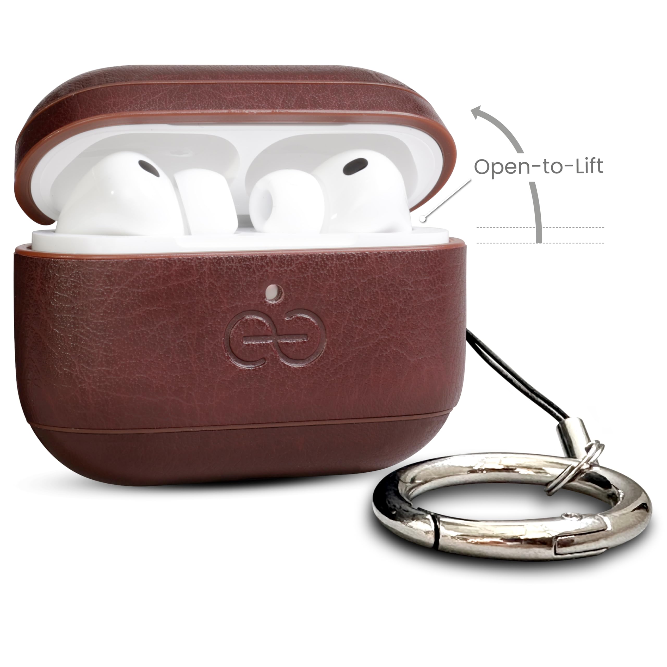 Dreem Vegan Leather AirPods Pro 3 Case Cover, Keychain Carabiner Clip, for Apple AirPods Pro 3 Case, Leather + Protective Hard Plastic Shell, MagSafe OK, with Reveal Motion Effect [Om:Coffee] - 3