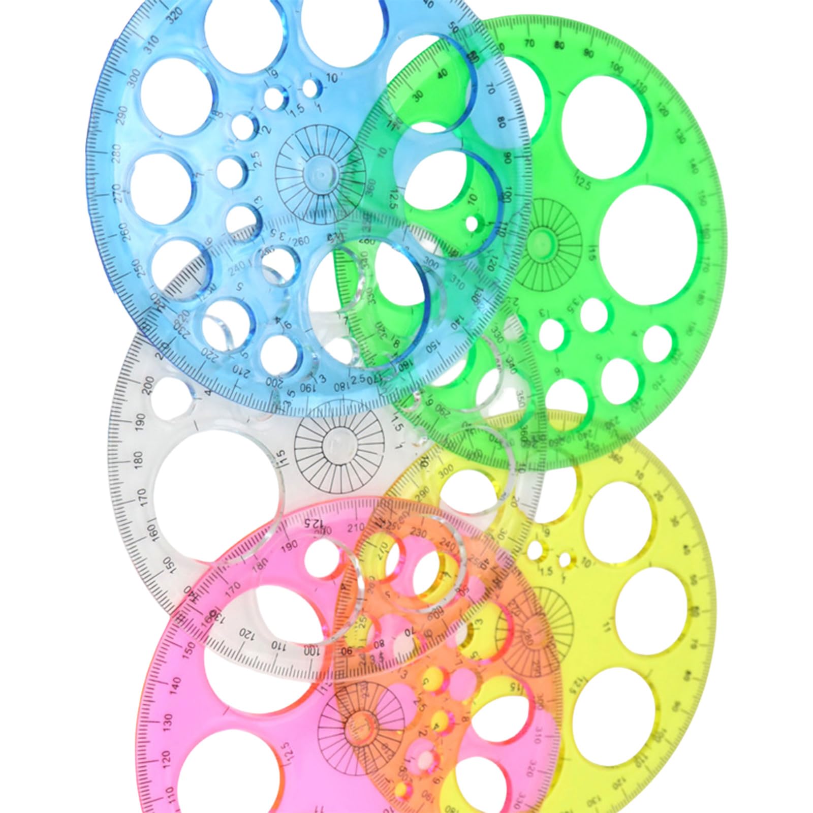 MINGLEA 5 Pcs Circle Template Ruler 360 Degree Protractor Math Protractor Circle Protractor Circle Stencil for Student