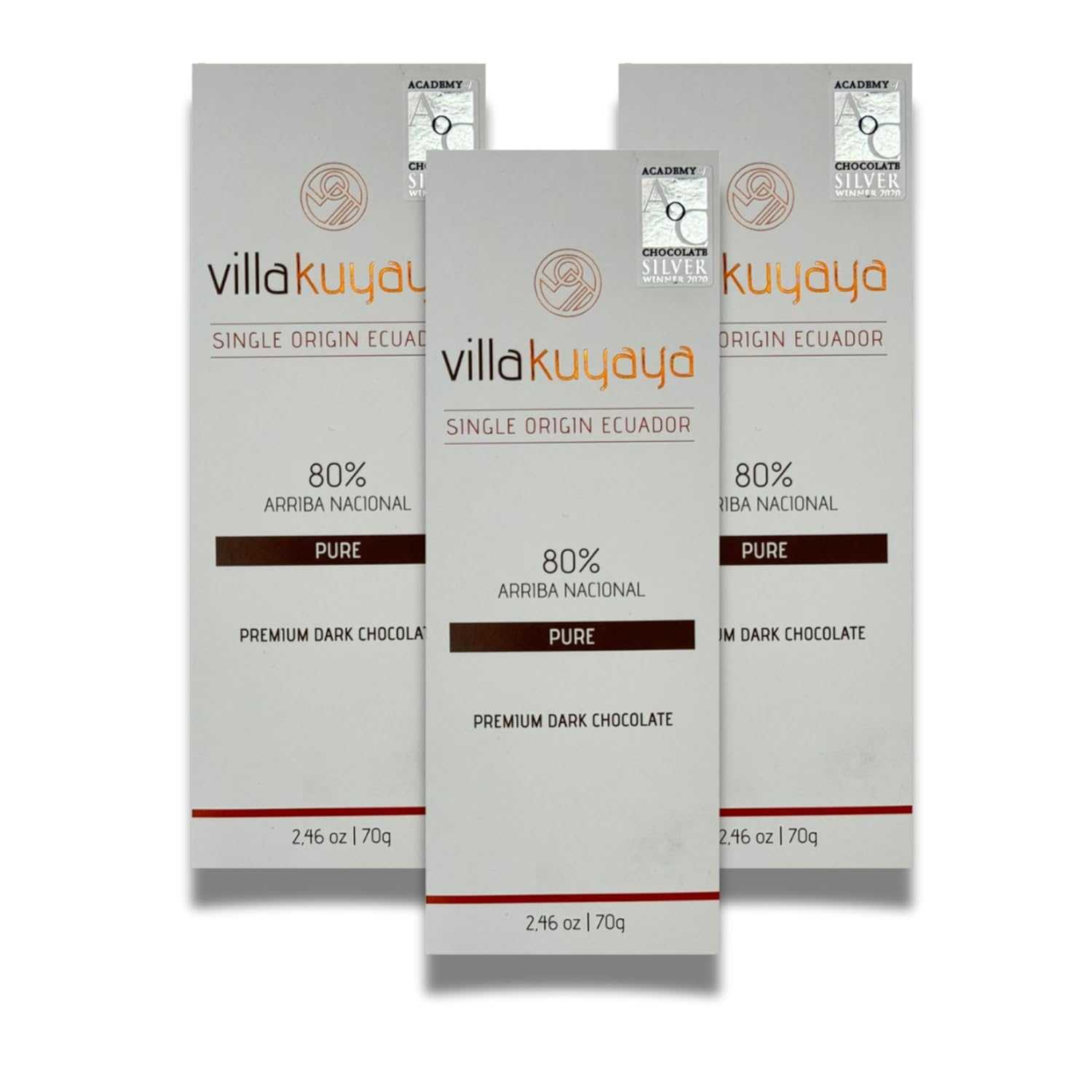 Villakuyaya Premium Dark Chocolate Single Origin 80% Pure (Silver Award Winner at the 2020 Academy of Chocolate Awards, London) – Gourmet Ecuadorian Cacao, Vegan & Gluten-Free (Pack of 6)
