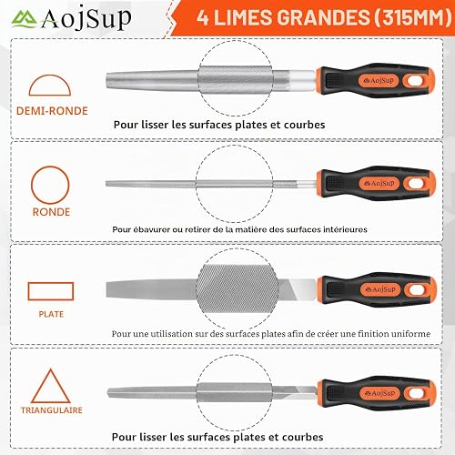 17Pcs Limes et Râpes, AojSup Lime Metal en Acier Forgé T12, 4x Grand Limes Metal, 12x Lime Aiguille Metal et 1x Brosse de Nettoyage, Lime à Metaux pour Menuiserie/Sculpture/Travaux Manuels/Atelier - 4