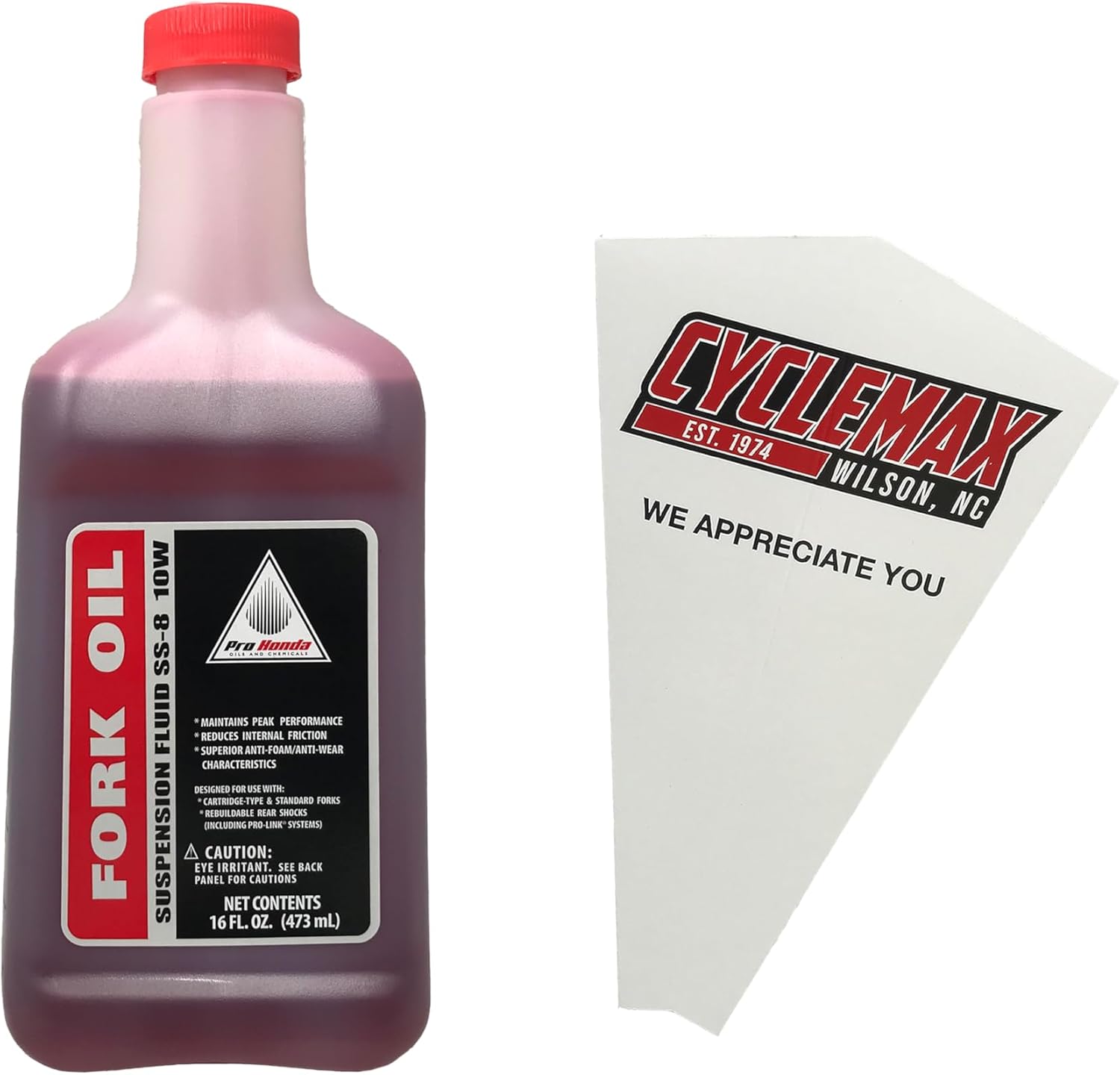 Cyclemax One Pack compatible with Honda Fork Oil Suspension Fluid 08208-0010 Contains One Bottle and a Funnel