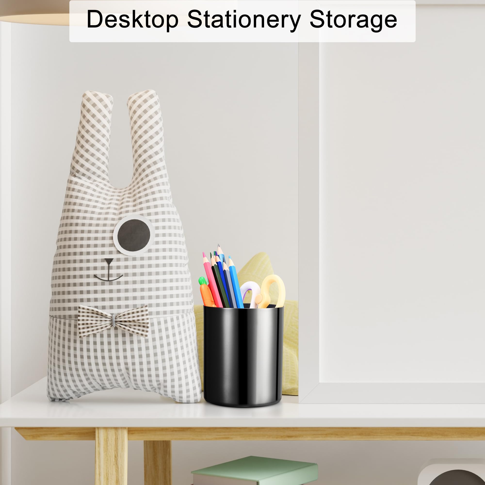 Round 304 Stainless Steel Pen Holder,Desk Stationery Organizer,Makeup Organiser Brush Holder,Vanity Desktop Bathroom Countertop Accessories.Mirror-polished & vacuum-coated,Resistant to Fading.Black - Image 3