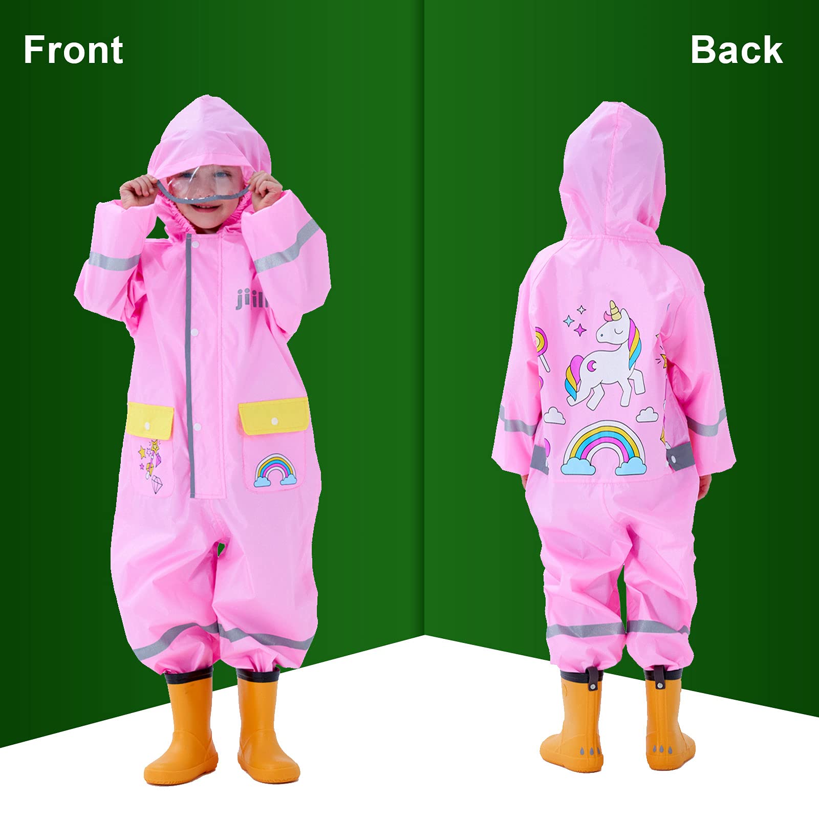 Impermeables Niños Unisex Chubasqueros Chaquetas de Lluvia Poncho Abrigos Traje de Charco Capa Infantil Niñas Encapuchado Mono de Bolsillo Reflectante Impresión Animal 1 2 3 4 5 6 7 8 años