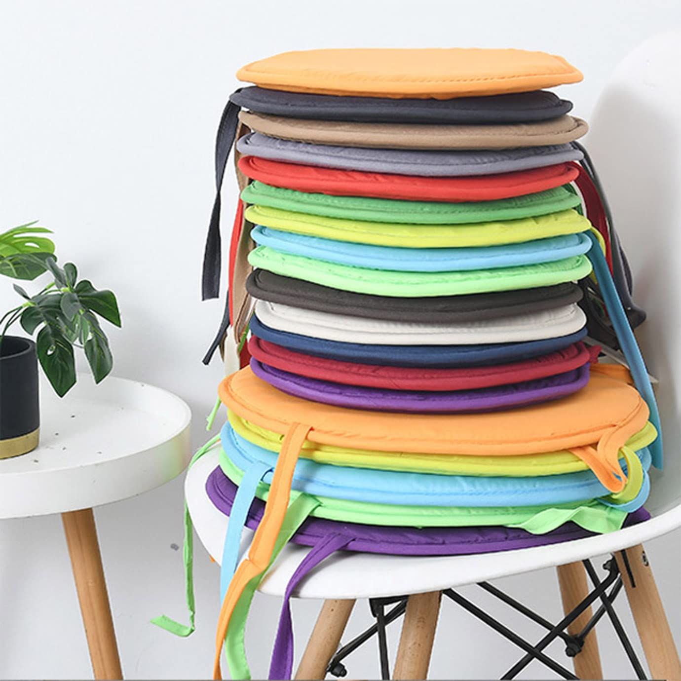 6 Coussins Ronds De Chaise 38cm - Polyester, Attaches Lavables, Pour Salle à Manger Et Extérieur