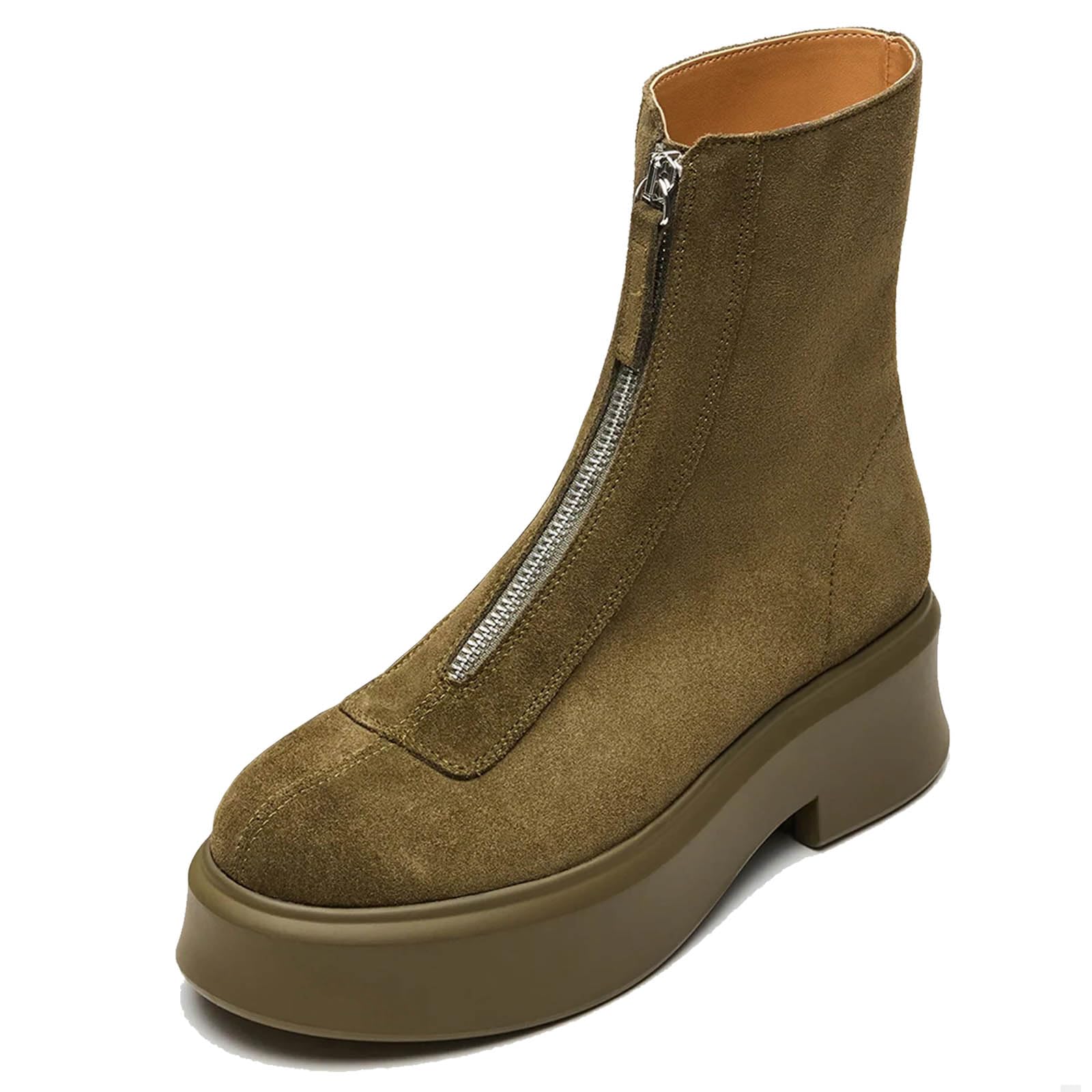 Womens Platform Ankle Boots Leather Boot Chelsea Booties Block Heel Round Toe Short Combat Boots Comfortable Zipper Winter
