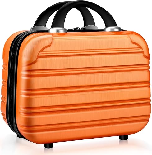 14 Inch Makeup Train Case PC ABS Hard Shell Cosmetic Organizer Portable Toiletry Bag Travel Vanity Case Small Suitcase Makeup Box for Women Outside Activity With Back Strap - orange