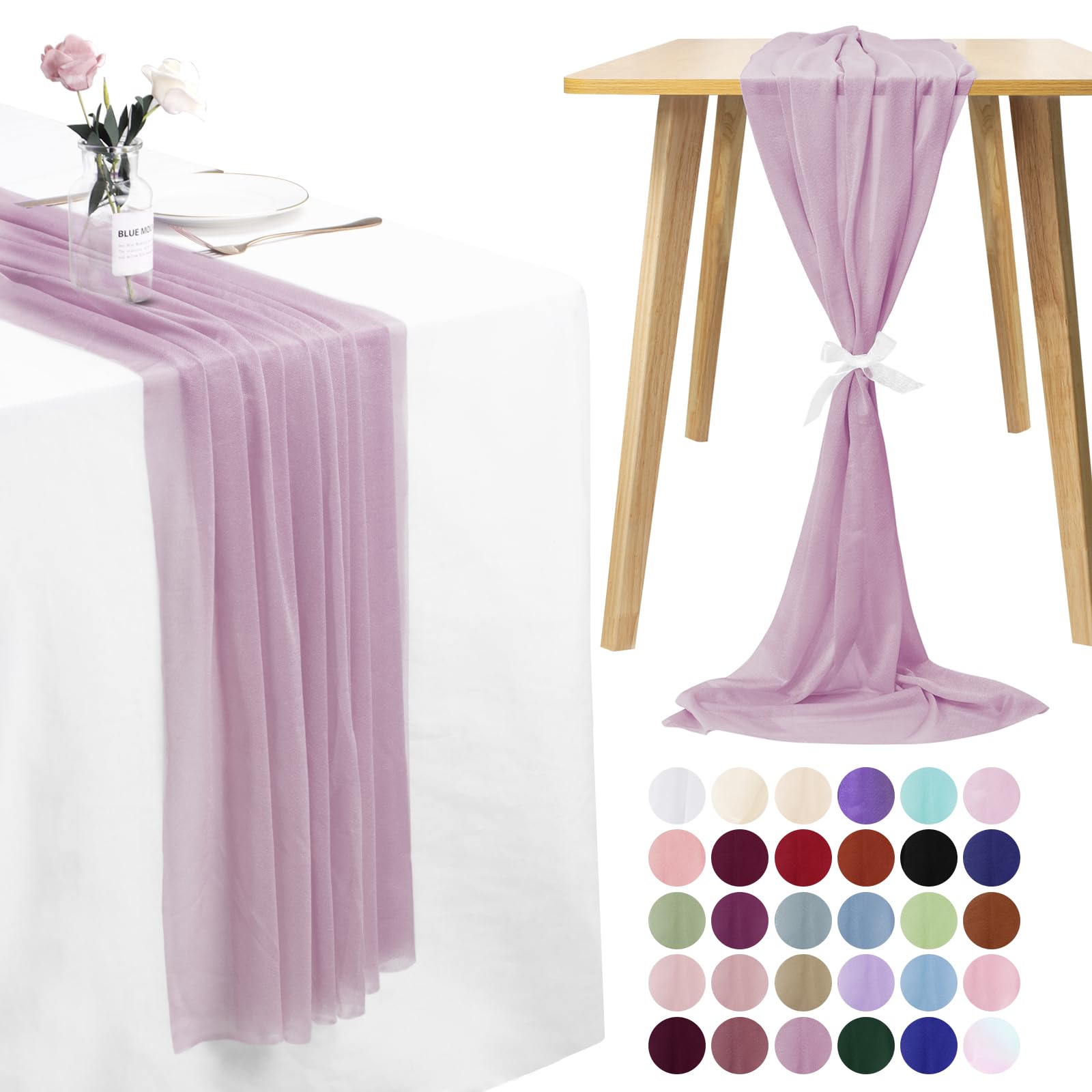 LEREATI Cheesecloth Table Runner Rose Chiffon Table Runner 75cm x 300cm Gauze Sheer Table Runner Tulle Cheese Cloth Tablerunner for Party, Wedding, Christmas, Shower Decorations