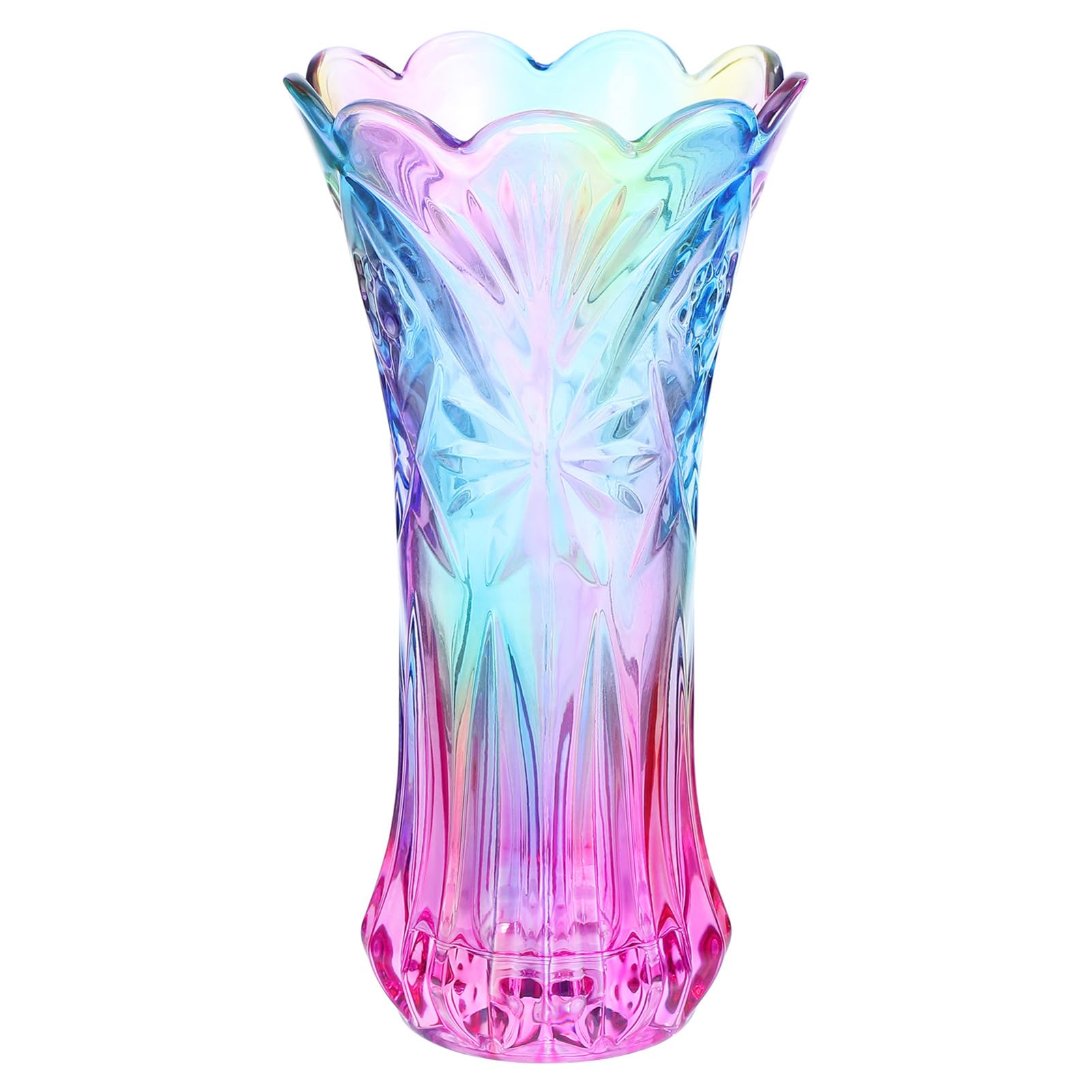 Didiseaon Rainbow Vase for Flowers: Glass Coloured Crystal Vase Unique Pink Flower And Plant Decorative Container Desktop Centerpieces Decor for Room