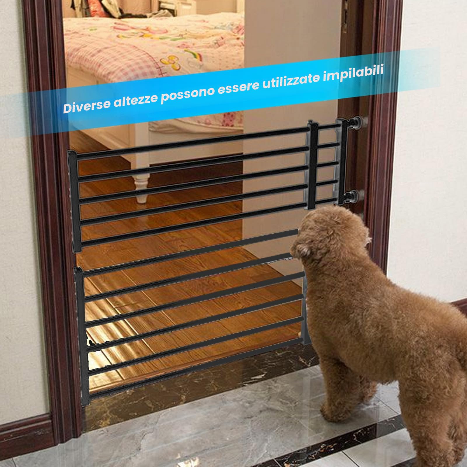 Cancello di Sicurezza Cani e Gatti in Acciaio al Carbonio Espandibile 59-100cm, Installazione Senza Foratura, Altezza 42cm, Barriera Protezione Porta per Cuccioli e Animali Domestici