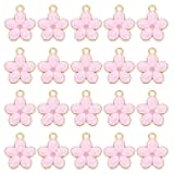 Psiriol 20PCS Gold Plated Enamel Cherry Blossoms Flower Charms, Small Flower Enamel Charms, Cute Cherry Blossom Decor for Bracelets Necklaces Earrings Purse Keychains DIY Crafts