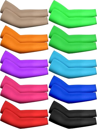 10 pares de mangas de brazo para niños, protección solar, protección UV, antideslizantes, seda de hielo, para niños y niñas