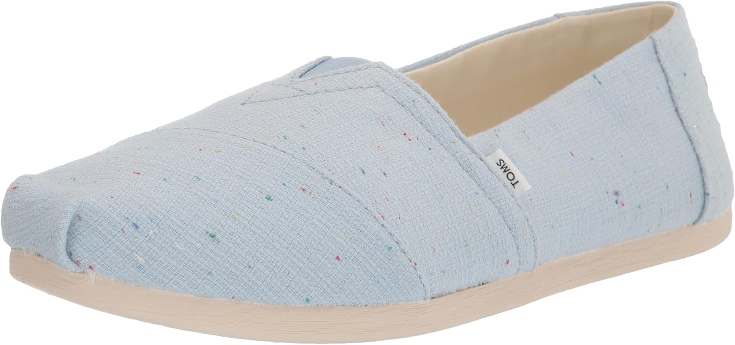 TOMS Women's Alpargata Recycled Cotton Canvas Loafer Flat, Pastel Blue Speckled Slub, 5