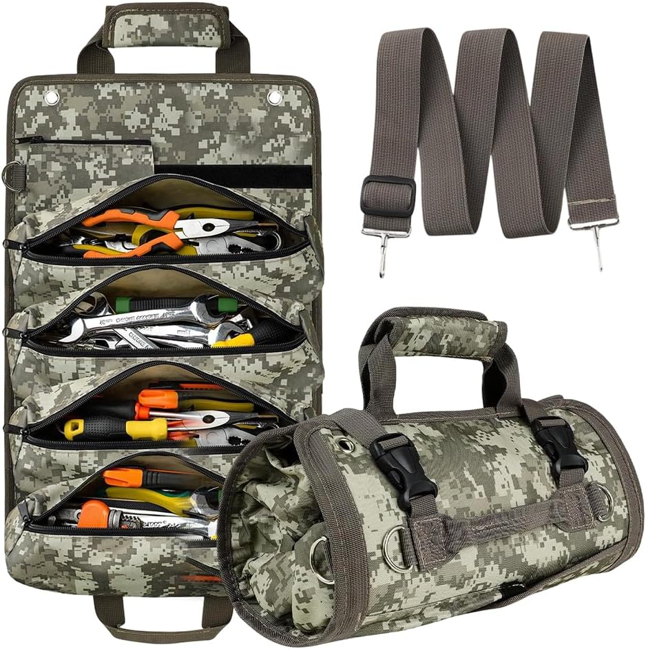 Roll Up Tool Bag, Portable Tool Bag for Men, Tool Organiser, Gifts for Men, Father's Day, Birthday & Christmas Gift for Dad, Craftsman, Electrician (Camouflage)