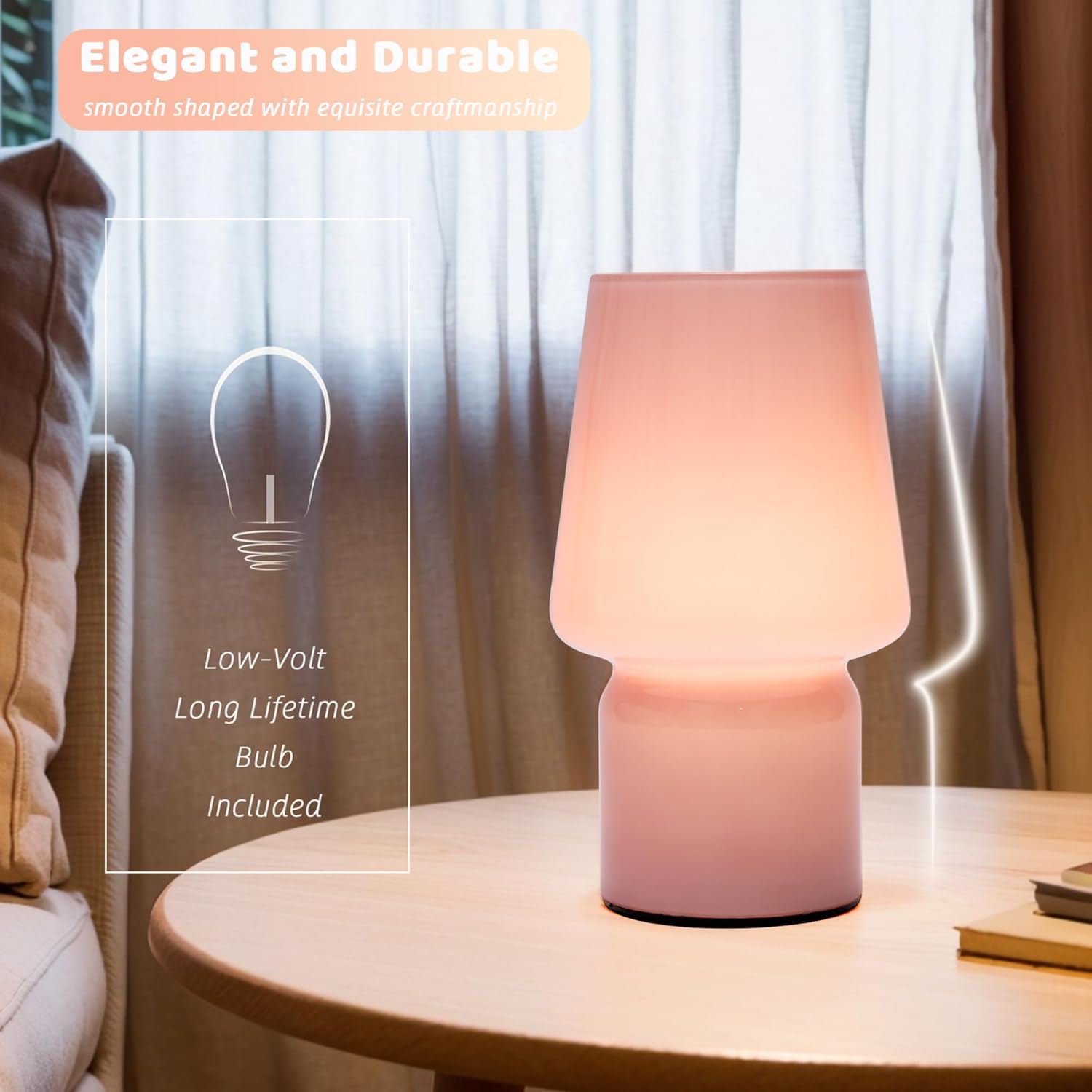 ULAROOM Battery Operated Table Lamp,Small Cordless Lamps with Timer,Vintage Bedside Nightstand Decorative Lamp for Home Decor Bedroom Livingroom Entryway Stairway Shelf Fireplace Corner Decor(Pink)