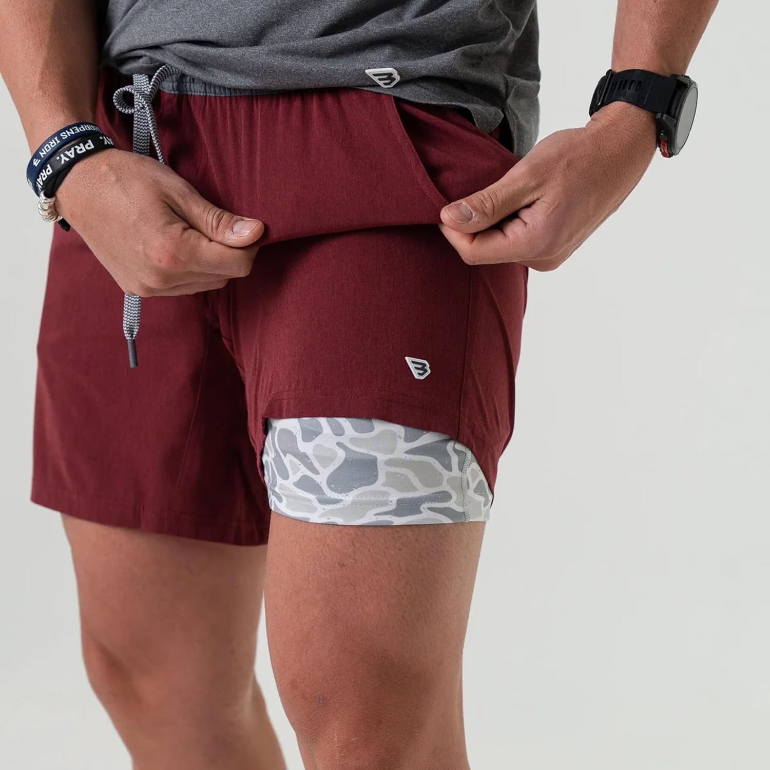 BURLEBO Athletic Short - Maroon - White Camo