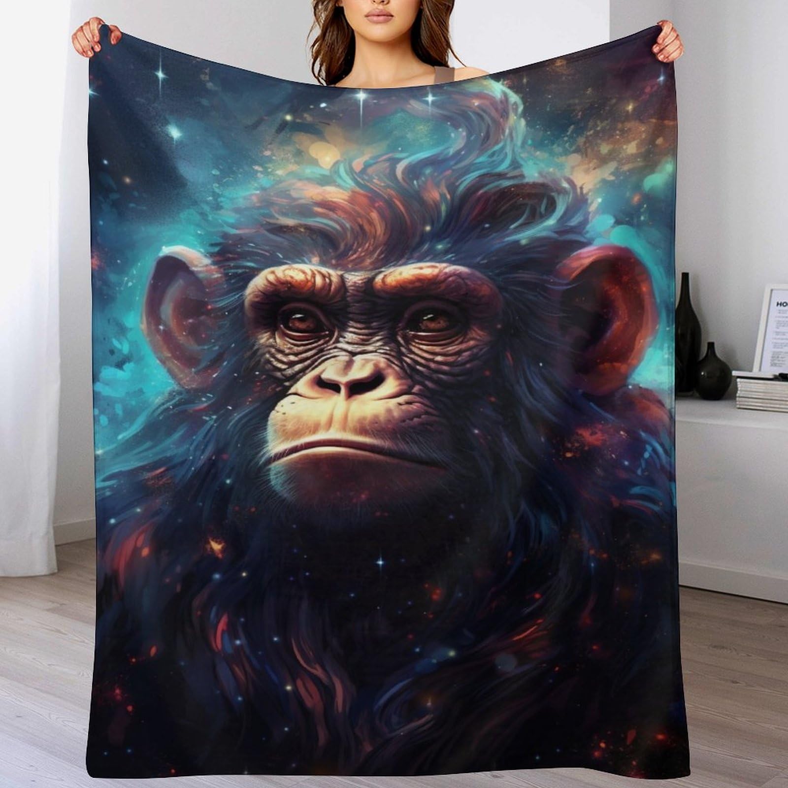 Couverture motif singe en polaire flannel douce pour canapé | 180x200cm