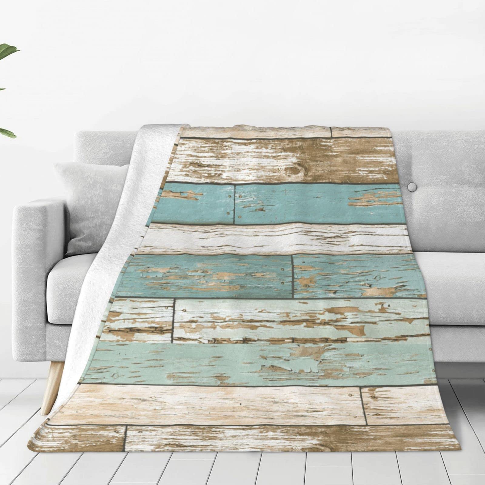 Lsjuee Throw Blanket Teal Rustic Wood Background Warm Cozy Soft Lightweight Flannel Fleece Blanket for Bedroom Sofa Room Home Decorative Fuzzy Blanket 40"x30"