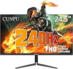 Monitor de jogos de 24 polegadas 240Hz, 1080p FHD, painel VA rápido, sincronização adaptável de 1ms, moldura ultrafina, 16,7 M cores, sRGB 100%, HDMI 2.1 e DP 1.4, VESA, cuidados com os olhos