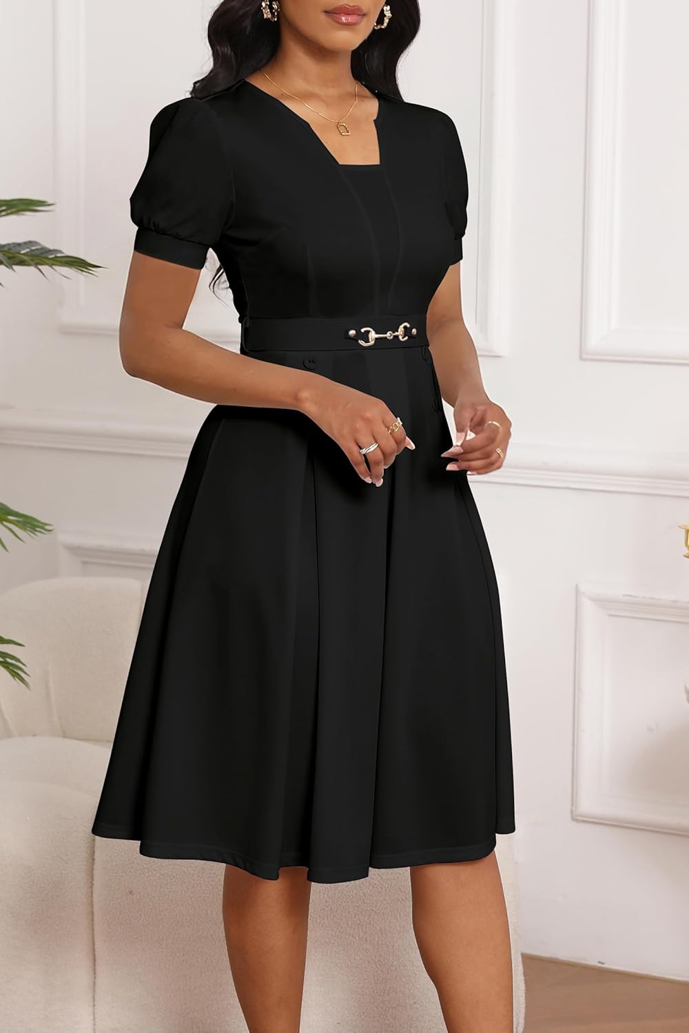 Elainone Short Sleeve Fit and Flare Dress for Women with Pockets A Line Casual Church Wedding Guest Semi Formal Work Dresses - Image 4