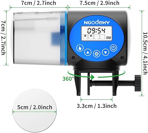Miniatura 4 de Noodoky Alimentador automático de peces de carga USB dispensador automático de alimentos para peces para acuario o tanque de tortuga pequeña