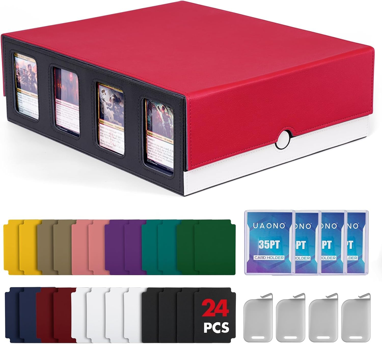 UAONO Boîte de rangement pour cartes à collectionner avec affichage Commander ; plus de 2400 boîtes pour MTG avec couvercle amovible ; étui pour cartes de sport Magic TCG PTCG ; 24 intercalaires, 4