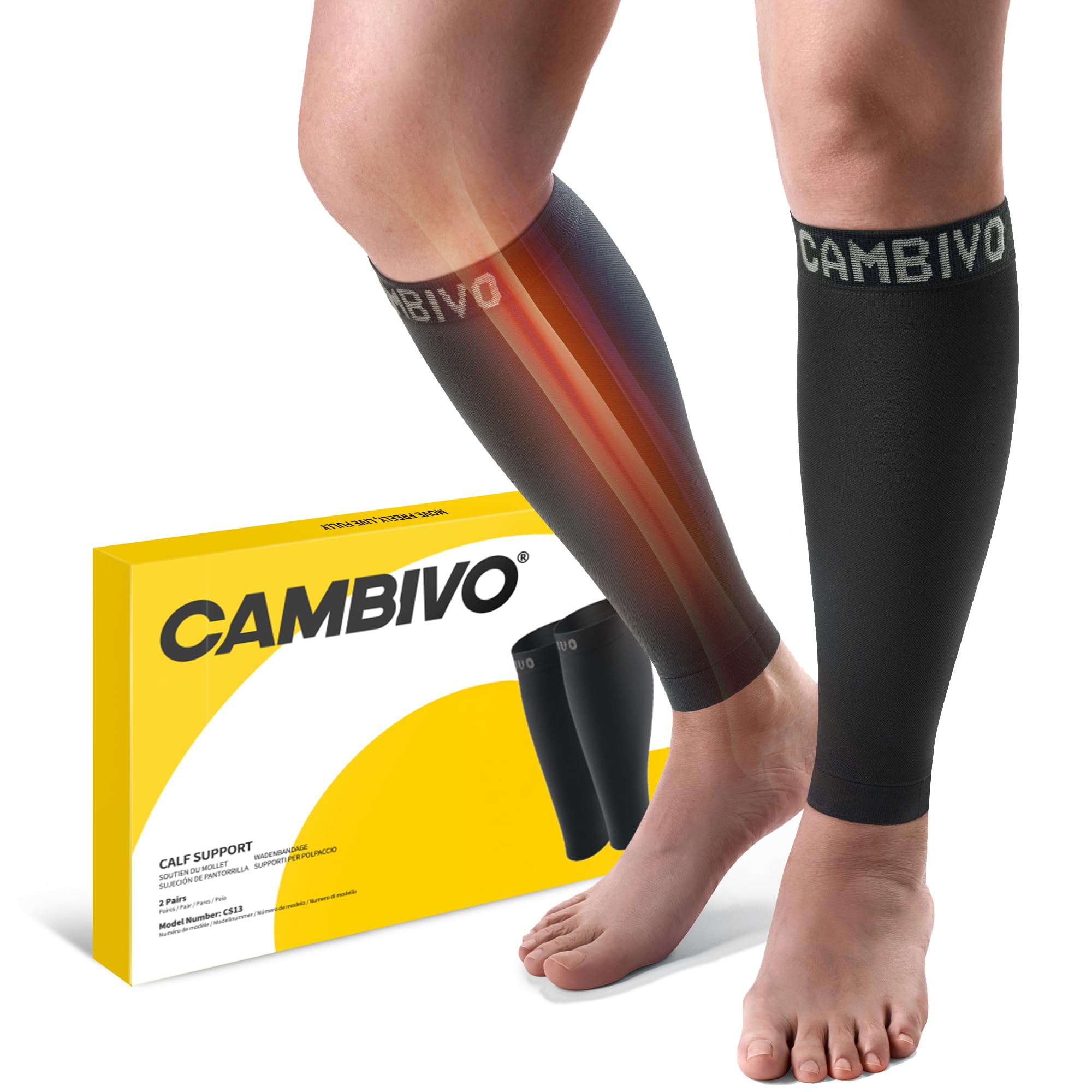 CAMBIVO Wadenbandage, Waden Kompression 2 Paar，Kompressionsstrümpfe Damen Herrn, Stützstrümpfe für Sport, Fussball, Laufen,Schwellung, Erholung