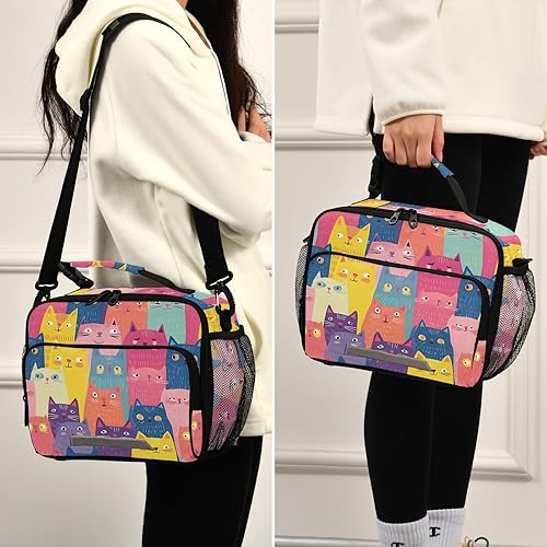 Miniatura 5 de Lonchera con aislamiento térmico para niñas y niños pequeños, gatos, color rosa, lindo kawaii para estudiantes de la escuela, con correa para el
